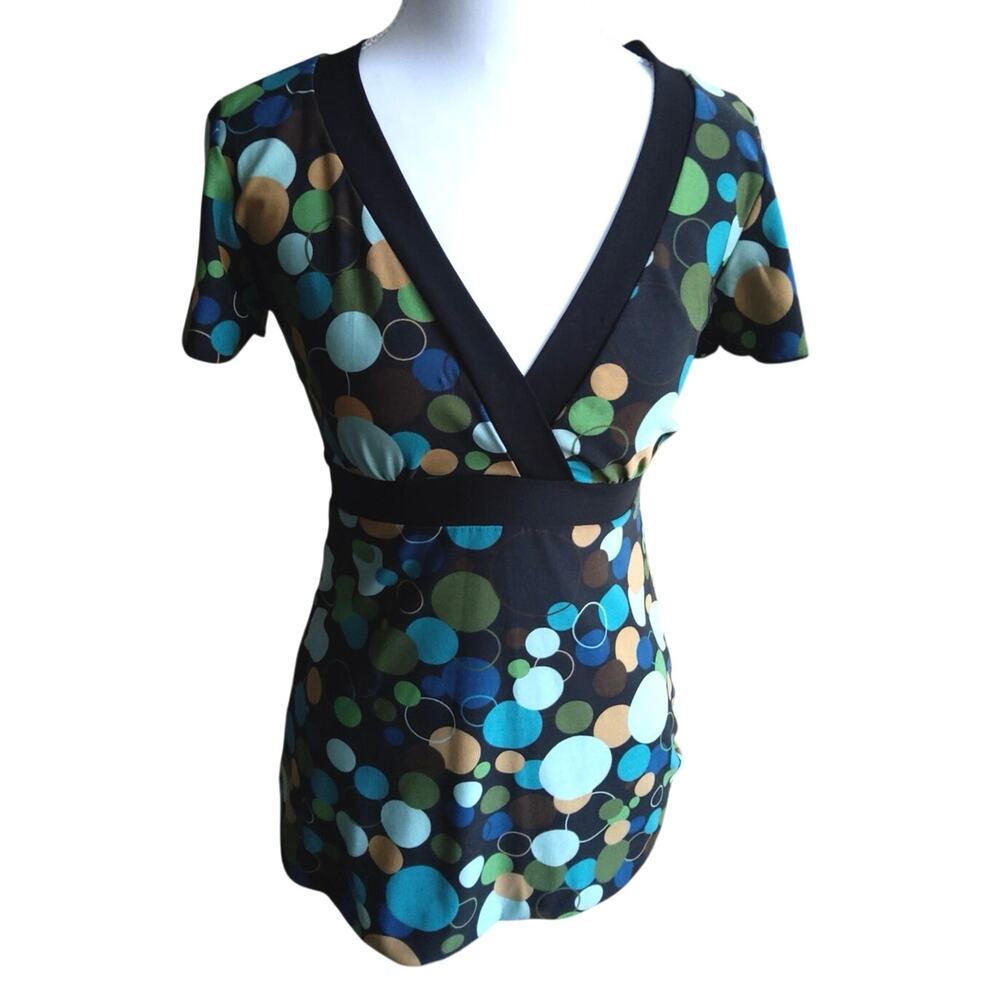 Y2K Hot tempered retro polka dot top sz S multi color babydoll tie, V neck 90s